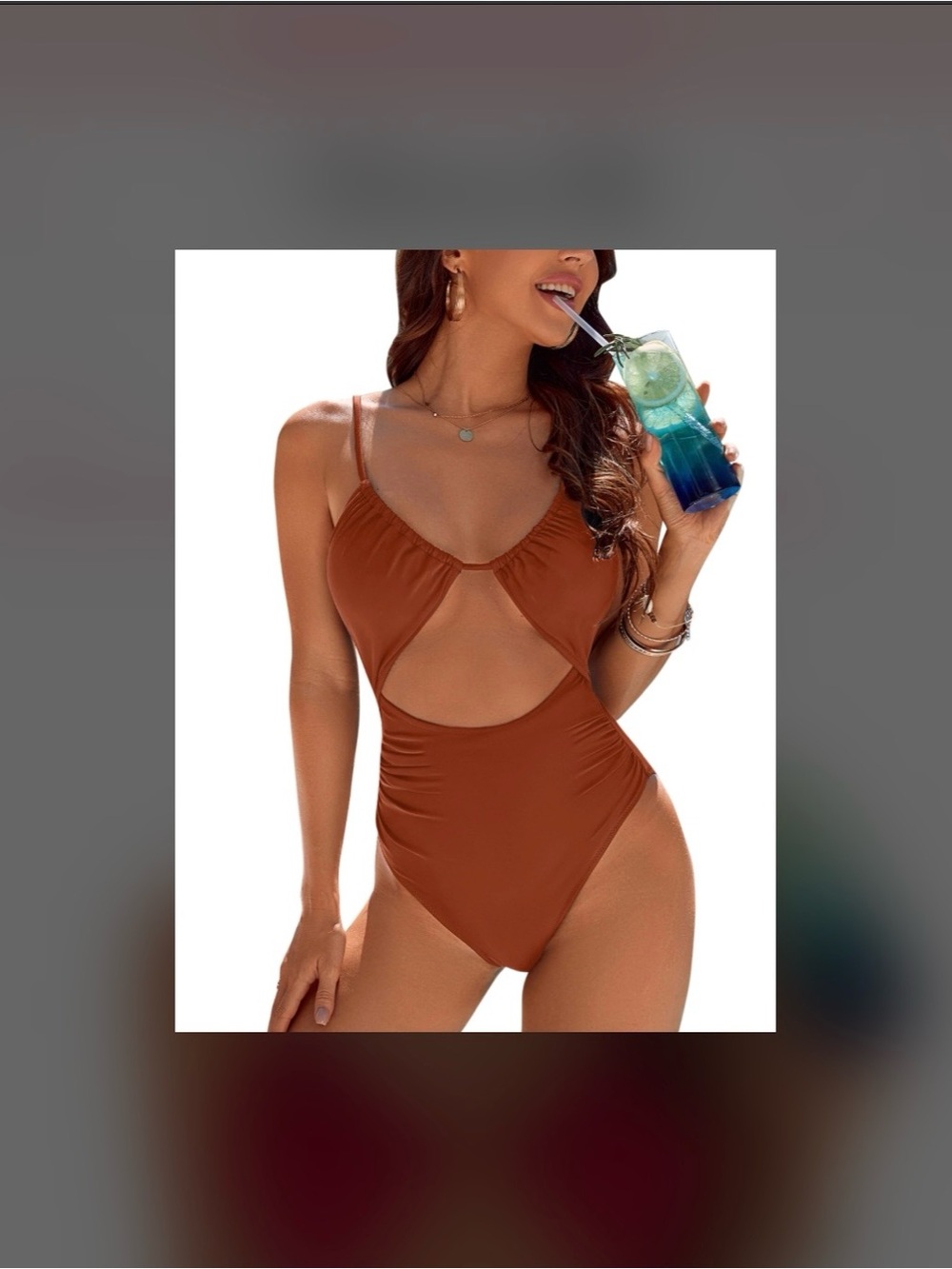 Womens Cutout One-Piece Swimsuit in Rust Orange